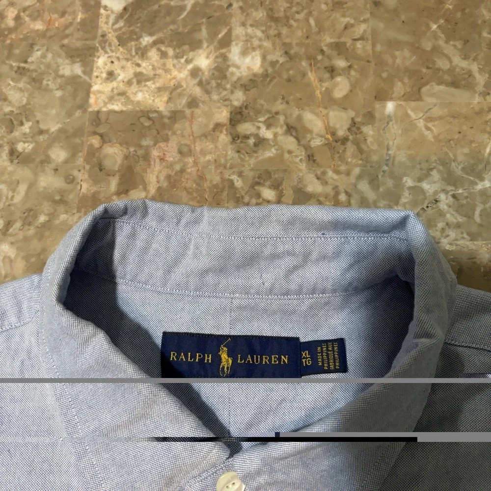 Polo Ralph Lauren Shirt Mens XL Blue Nautical Oxford Short Sleeve Pocket OCBD